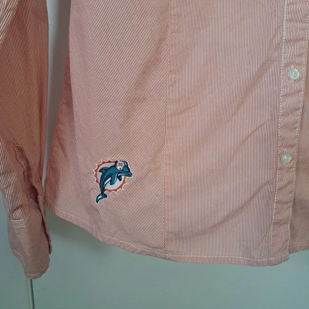Cutter&Buck Miami Dolphins Long Sleeve Button Up Women's Shirt Orange White NFL - Picture 3 of 8